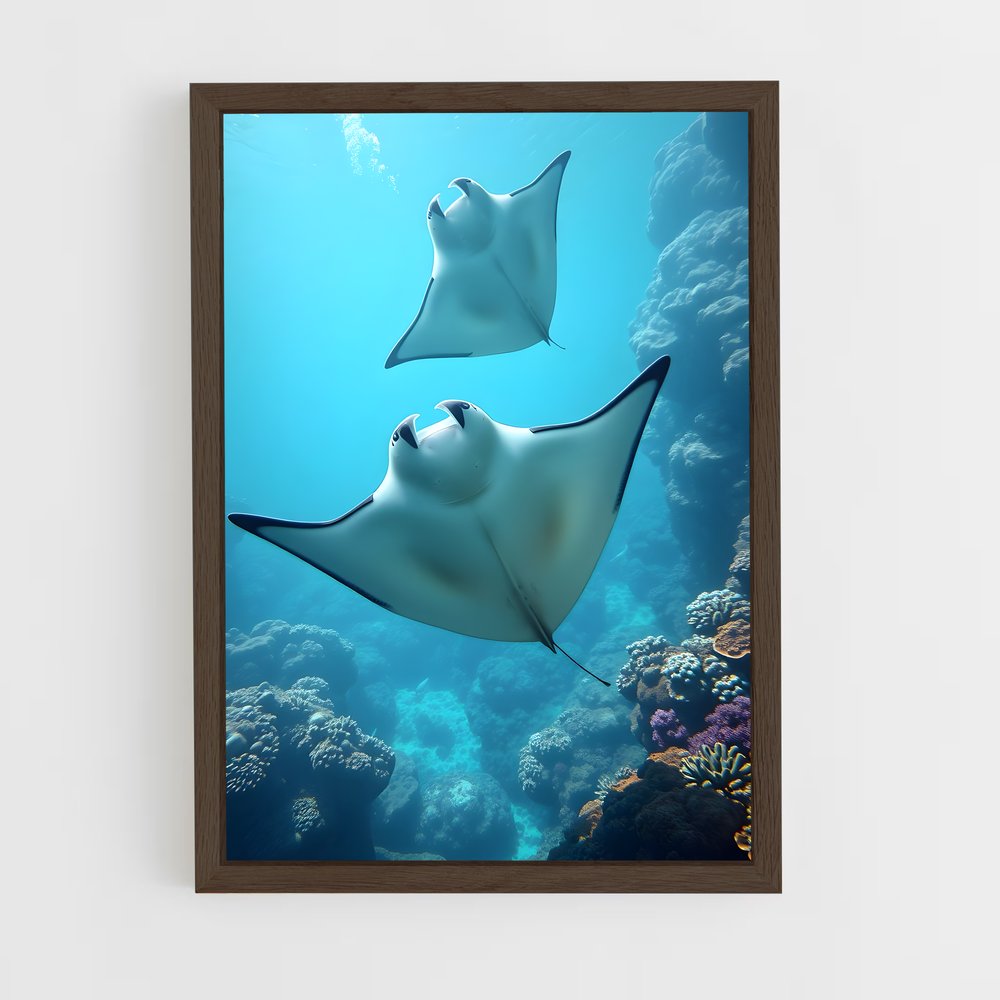 Poster Maldives diving raies – affiche Plongée sous-marine (vue 5)
